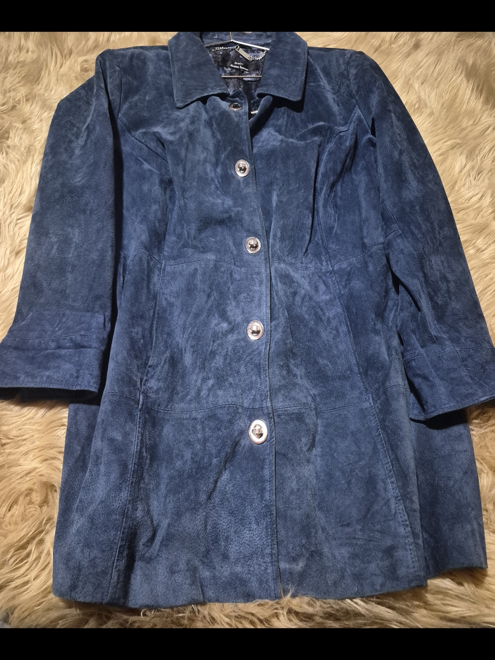 Dennis by Dennis Basso Blue Leather Jacket Coat